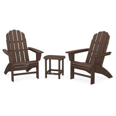 POLYWOOD Vineyard 3-Piece Curveback Adirondack Set w/ South Beach 18-Inch Side Table - Mahogany